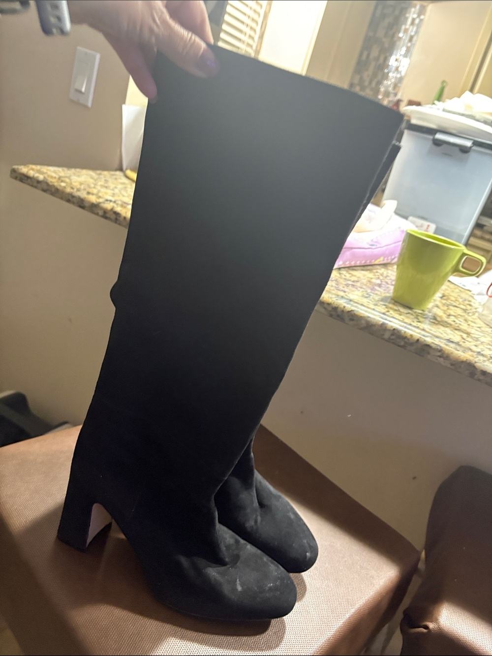 Stuart Weitzman Black Knee-High Suede Heeled Boots